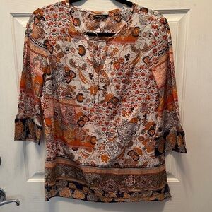 Mossimo Dutti Boho Paisley Split-Neck Blouse in Orange and Navy Size 4